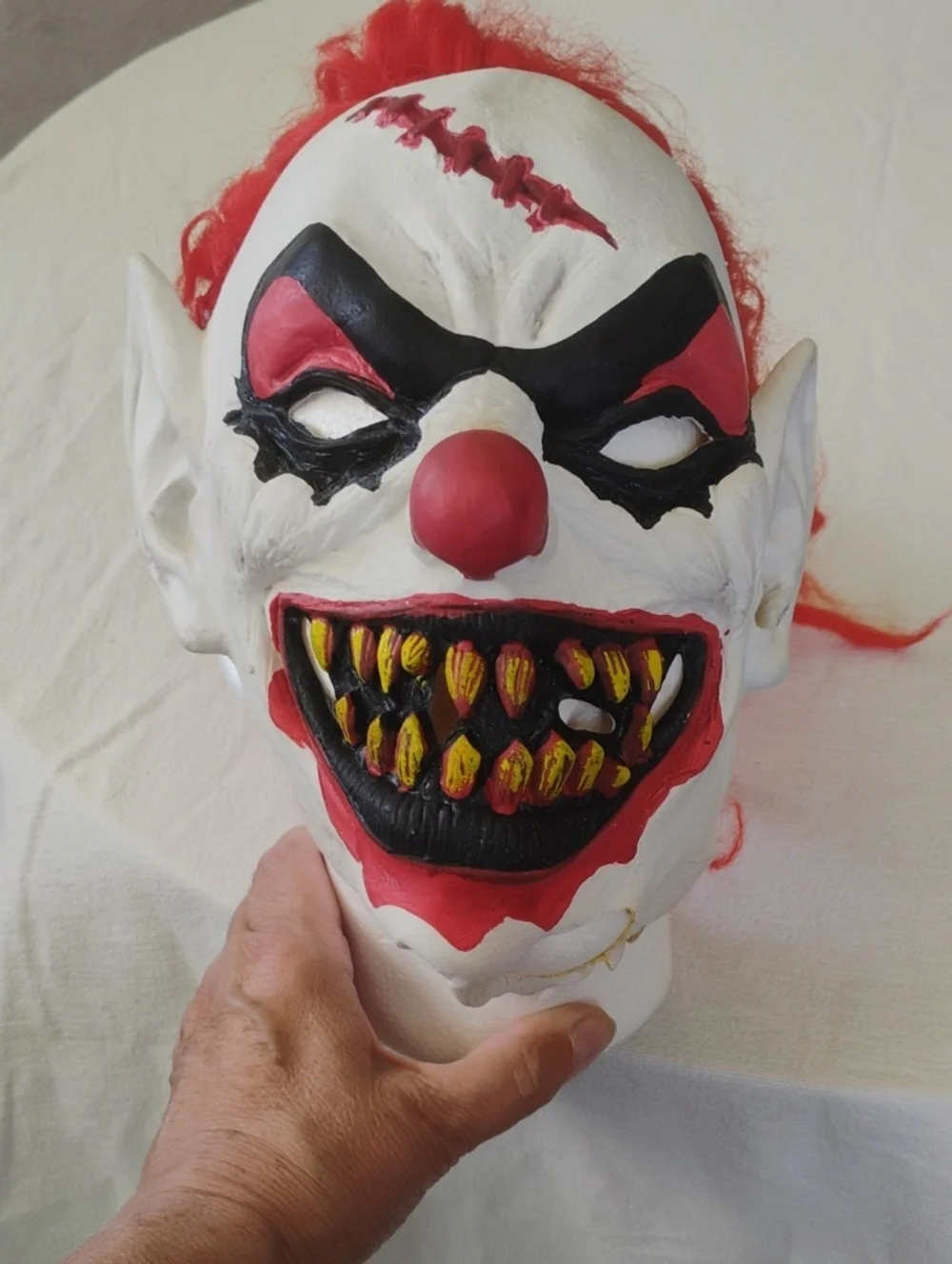 Scary Clown Costume Mask - White & Red Halloween Mask